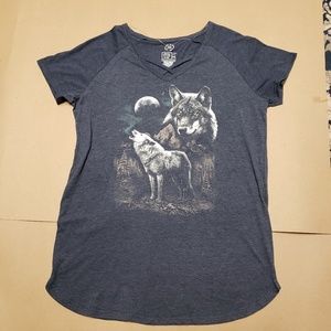 Will Call Womens Heather Blue Wolf Print Tunic M/L